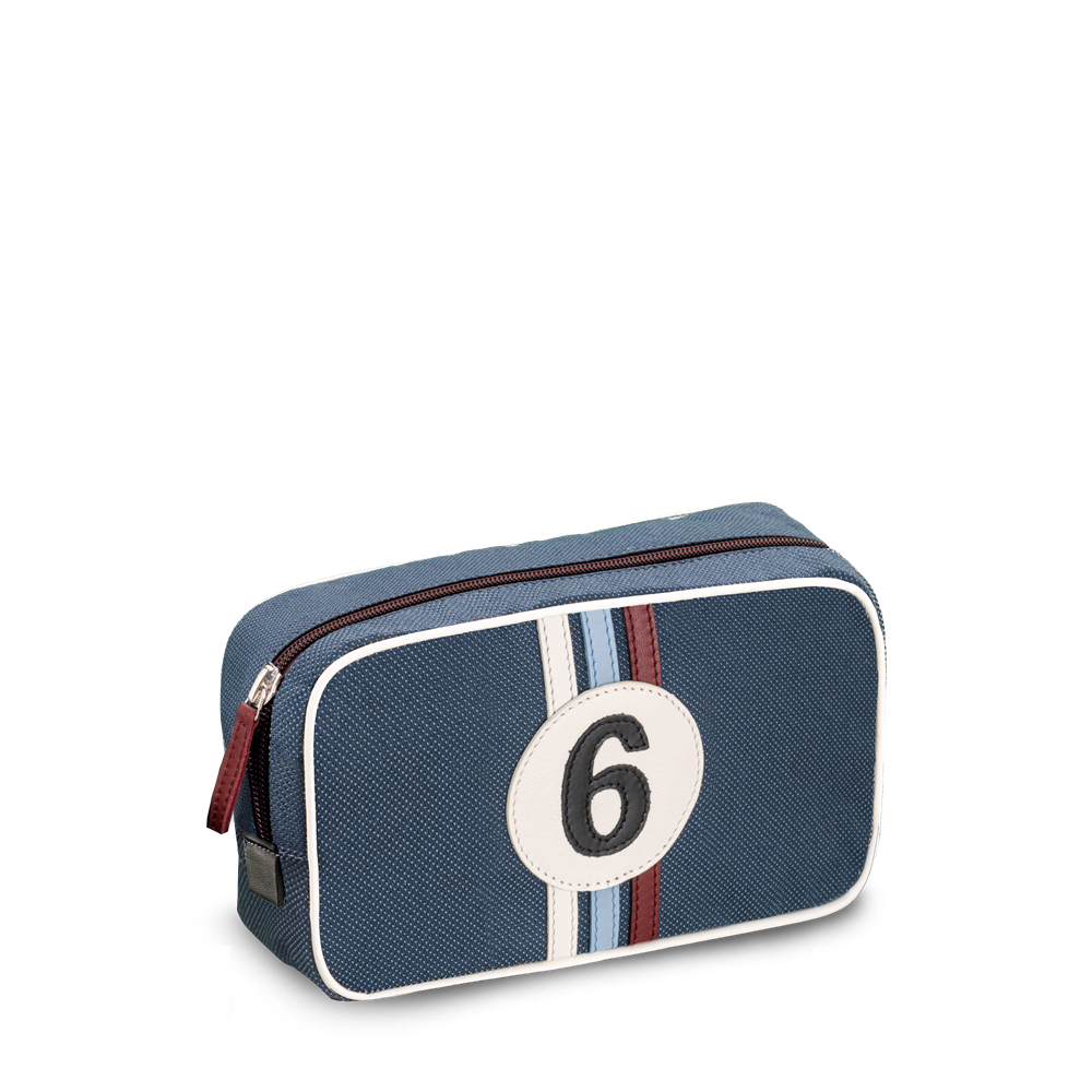 6 Wash bag for man in upcycled blue car fabric BAC6