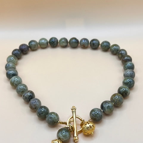 Green Garnet Necklace with gold balls