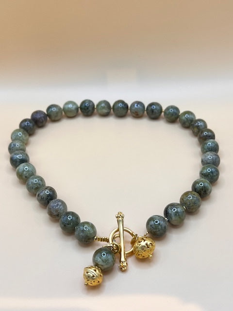 Green Garnet Necklace with gold balls