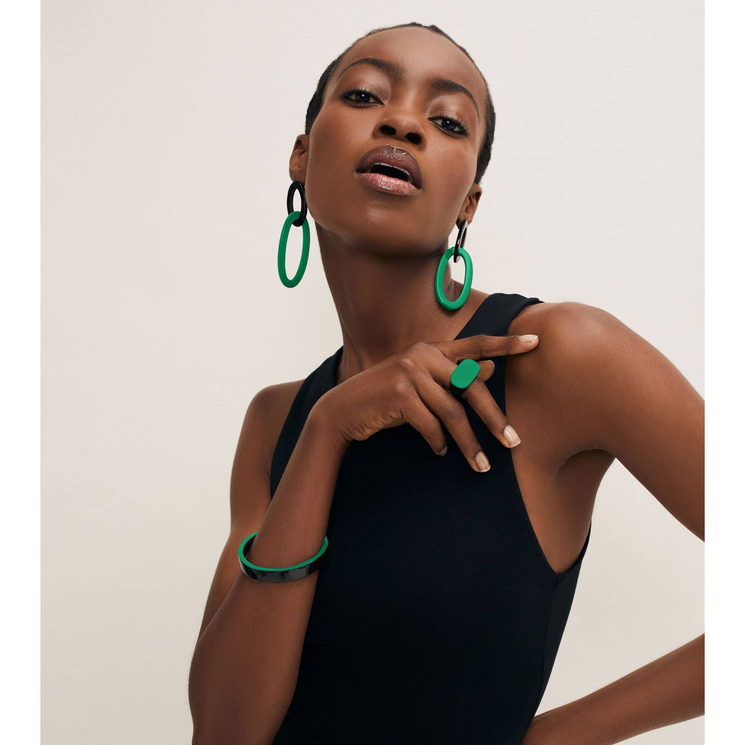 Slim green and black Natural Bangle