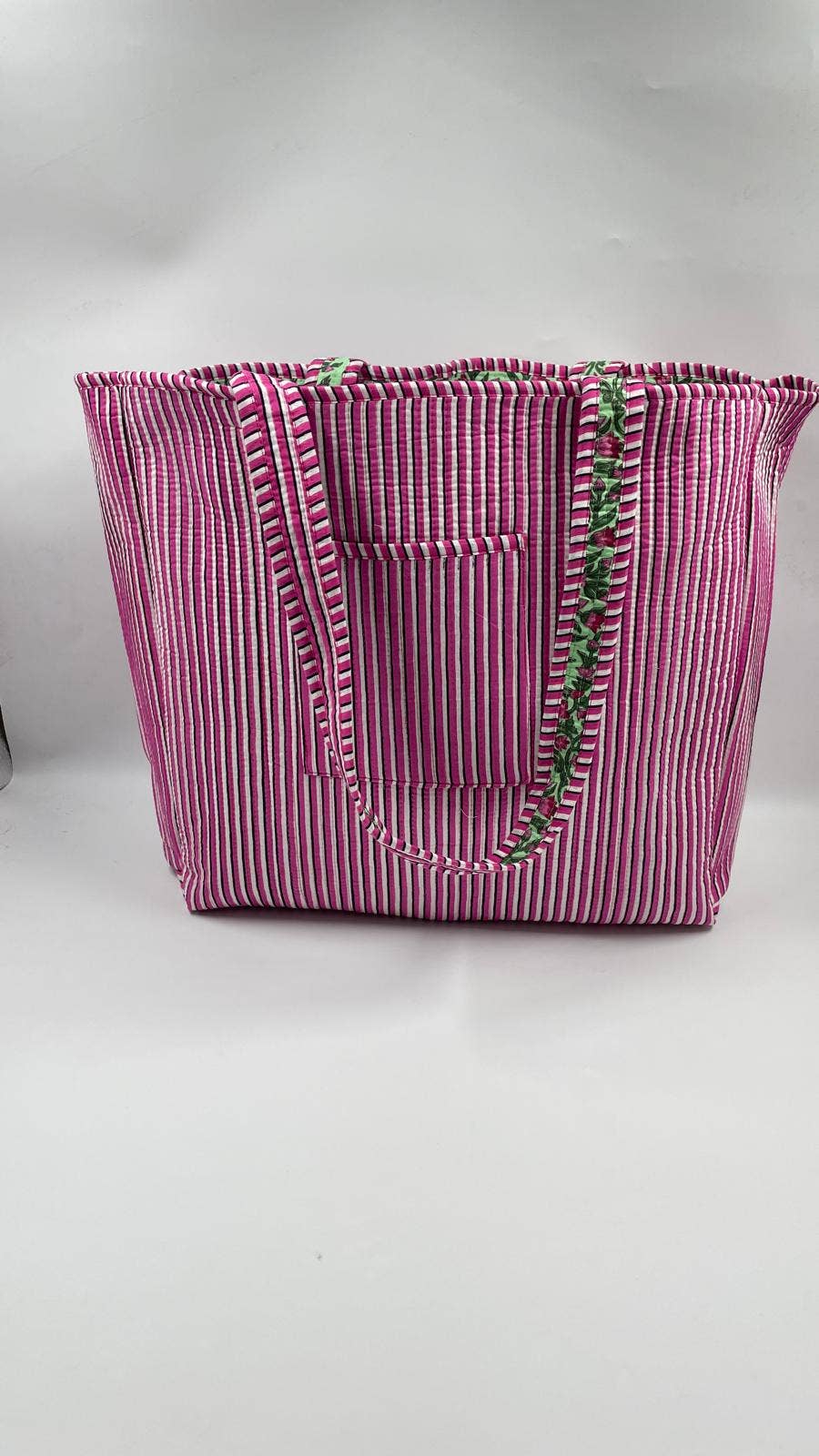 Green & Pink  Cotton Kantha QuiltedTote Bag