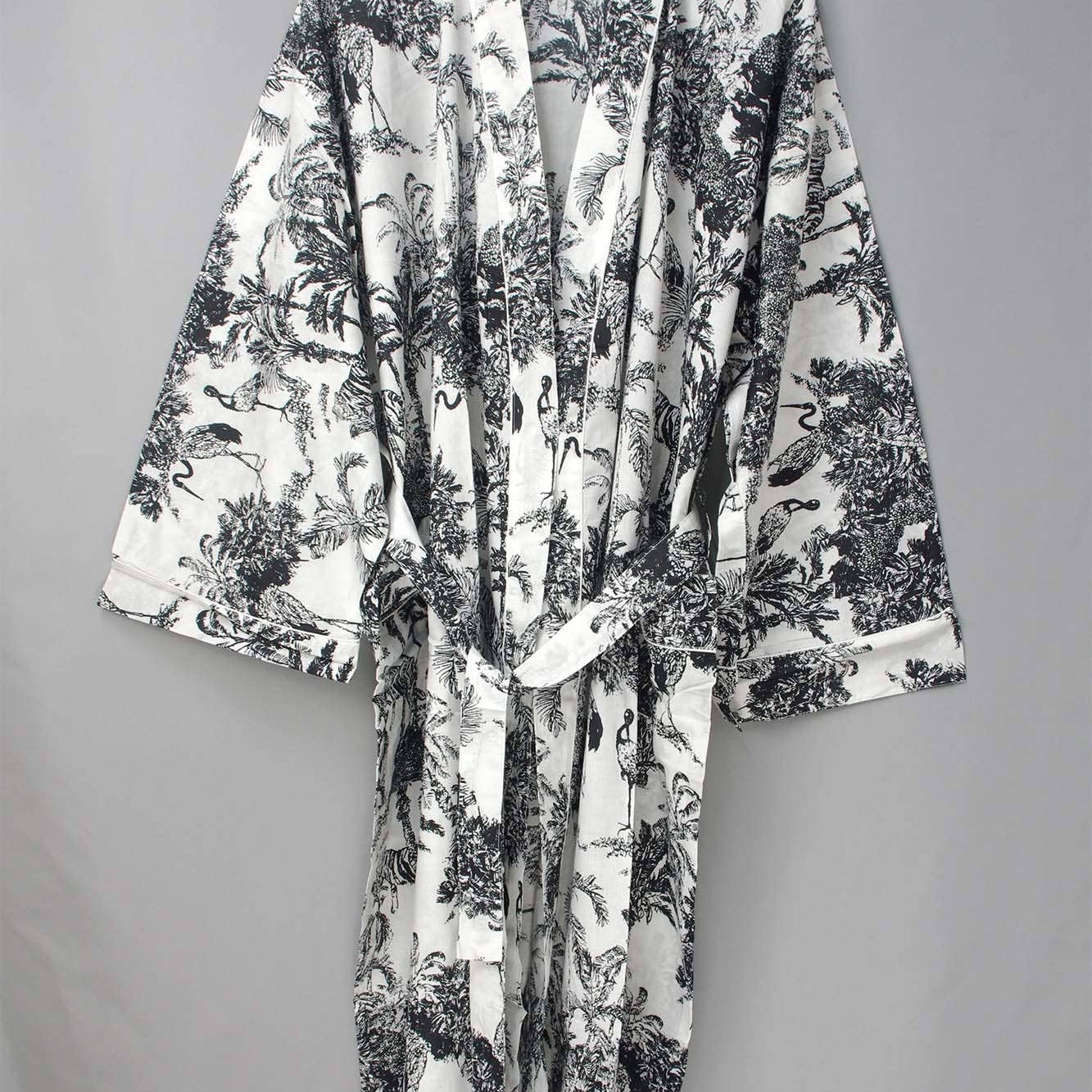 Black & White Jungle Print Cotton Kimono