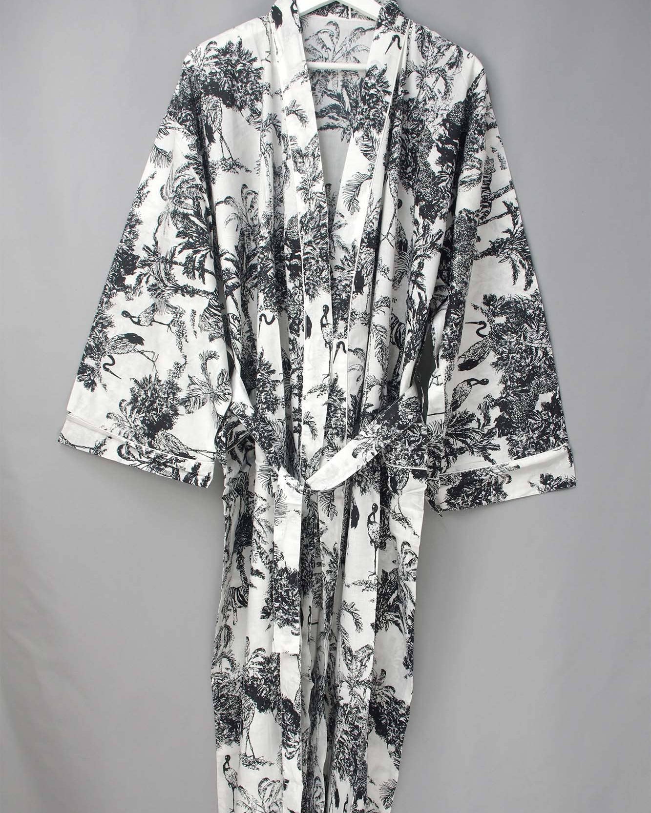 Black & White Jungle Print Cotton Kimono