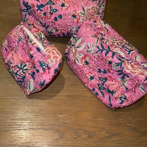 Bright Pink Botanical Set of Three Wash Bags