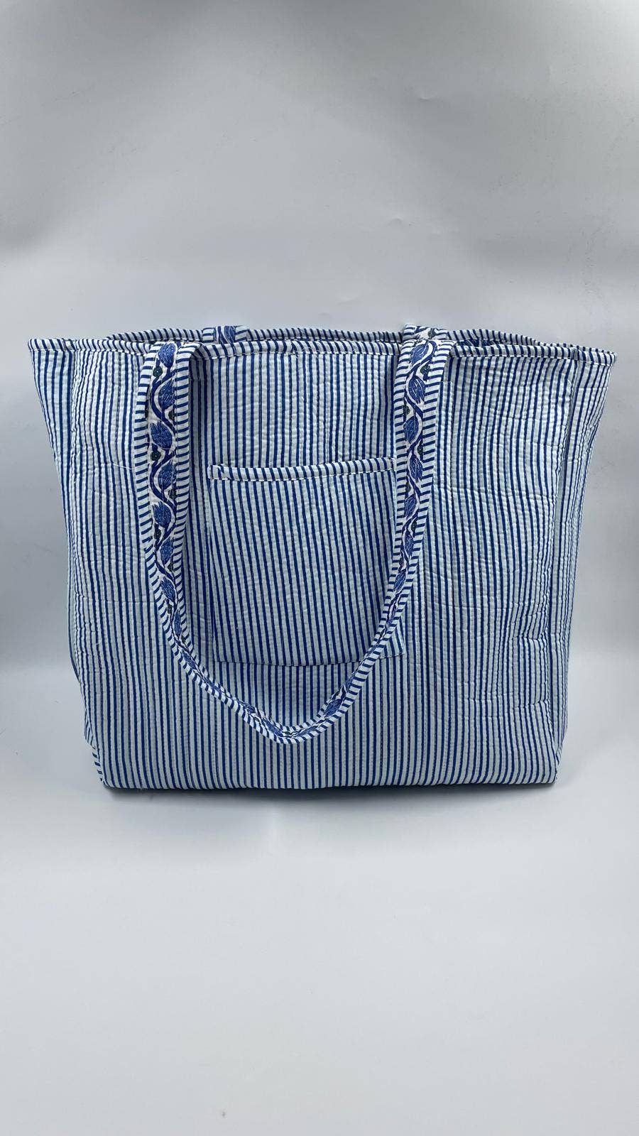 Blue Lotus Cotton Quilted Tote Bag