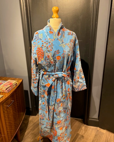 Blue Floral Velvet Kimono