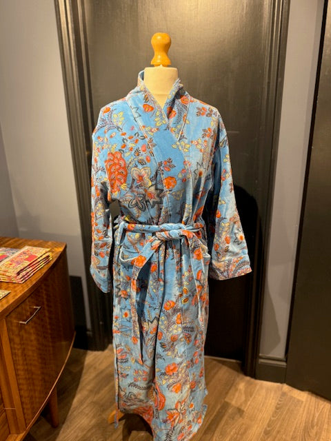 Blue Floral Velvet Kimono
