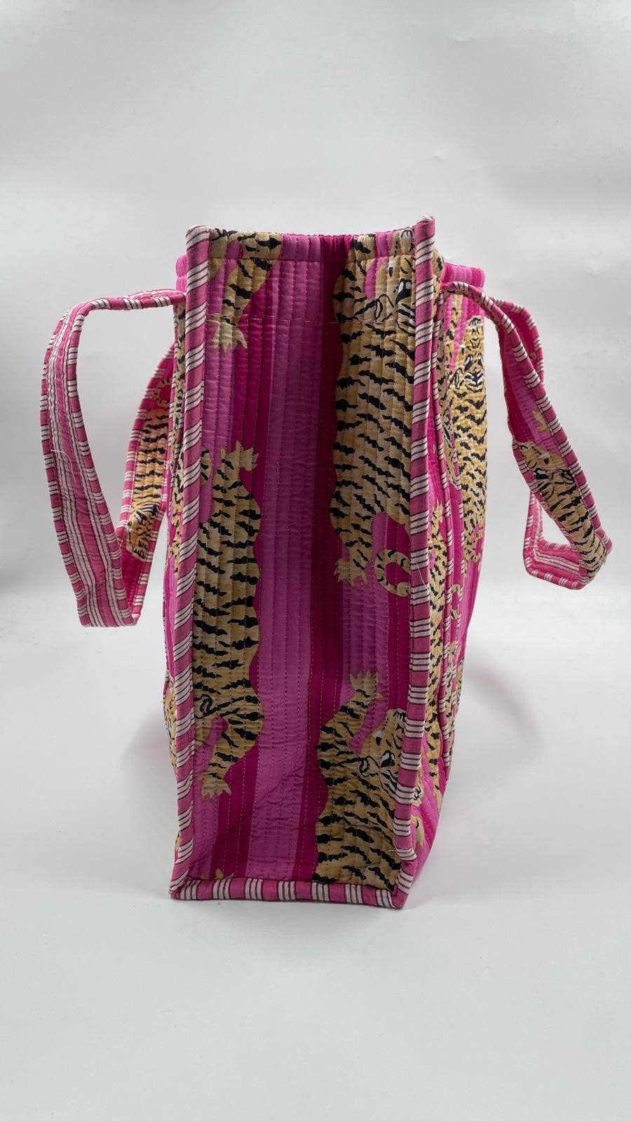 Pink Tiger Cotton Kantha Tote Bag