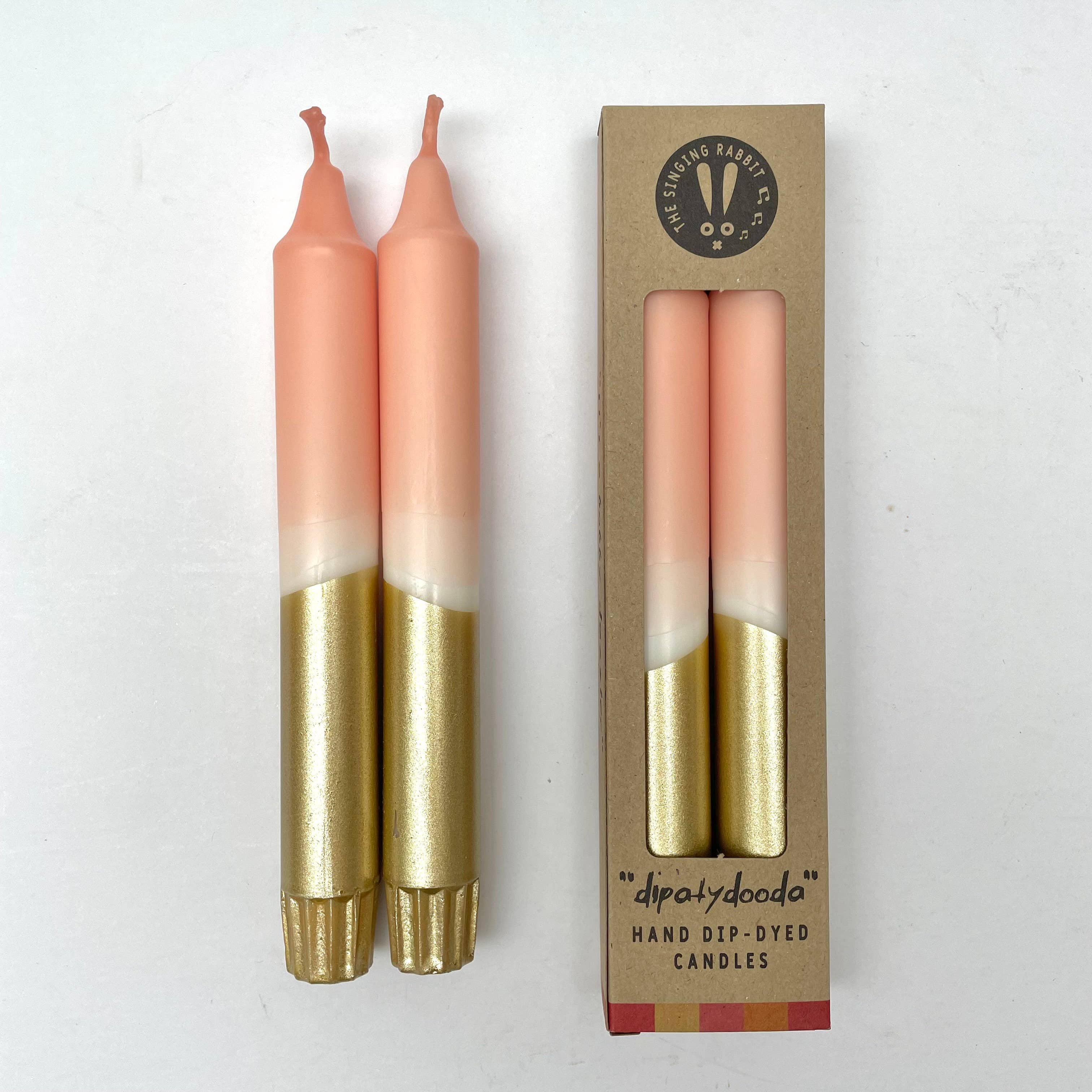 Blush Pink & Gold Dip Dyed Dinner Candles x 2