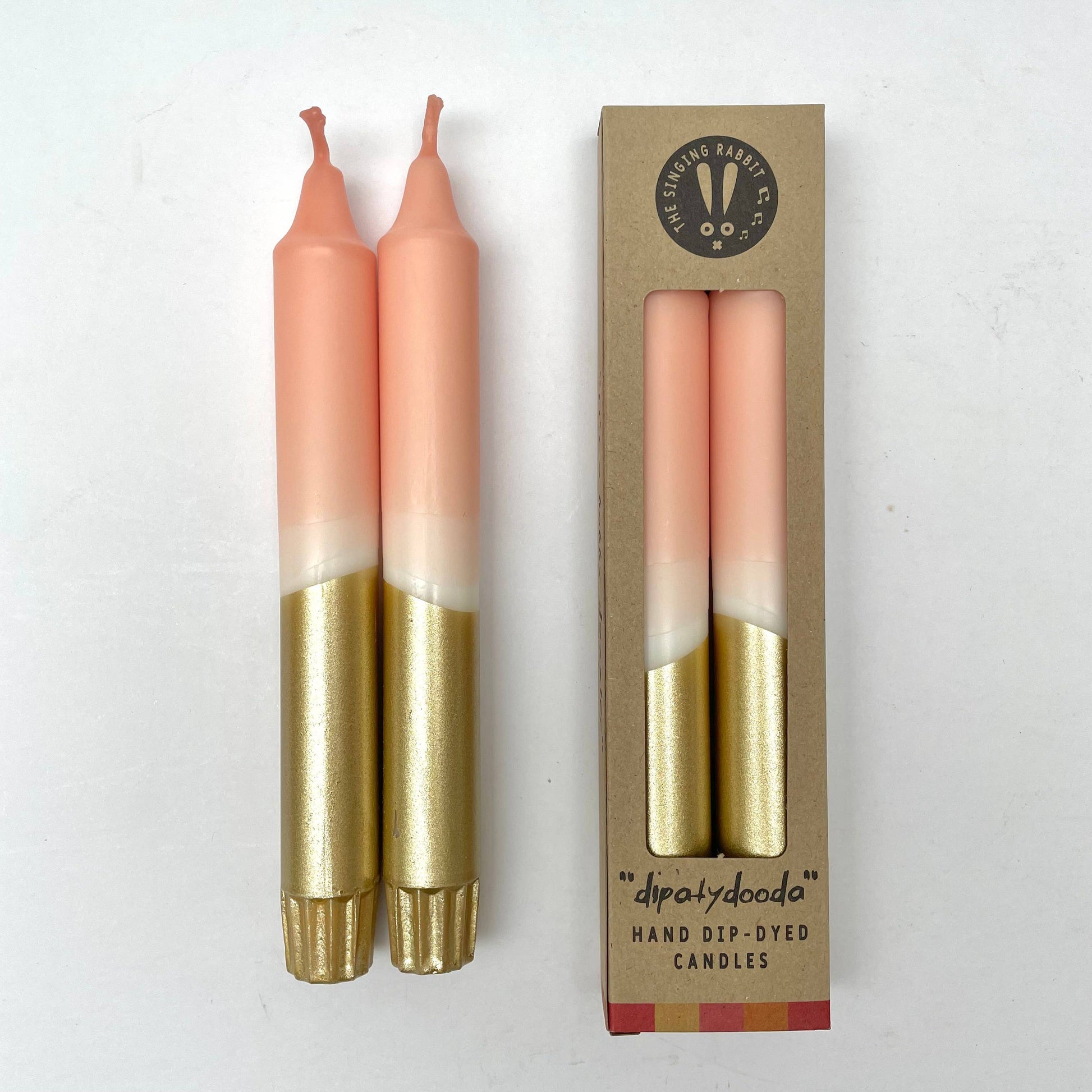 Blush Pink & Gold Dip Dyed Dinner Candles x 2