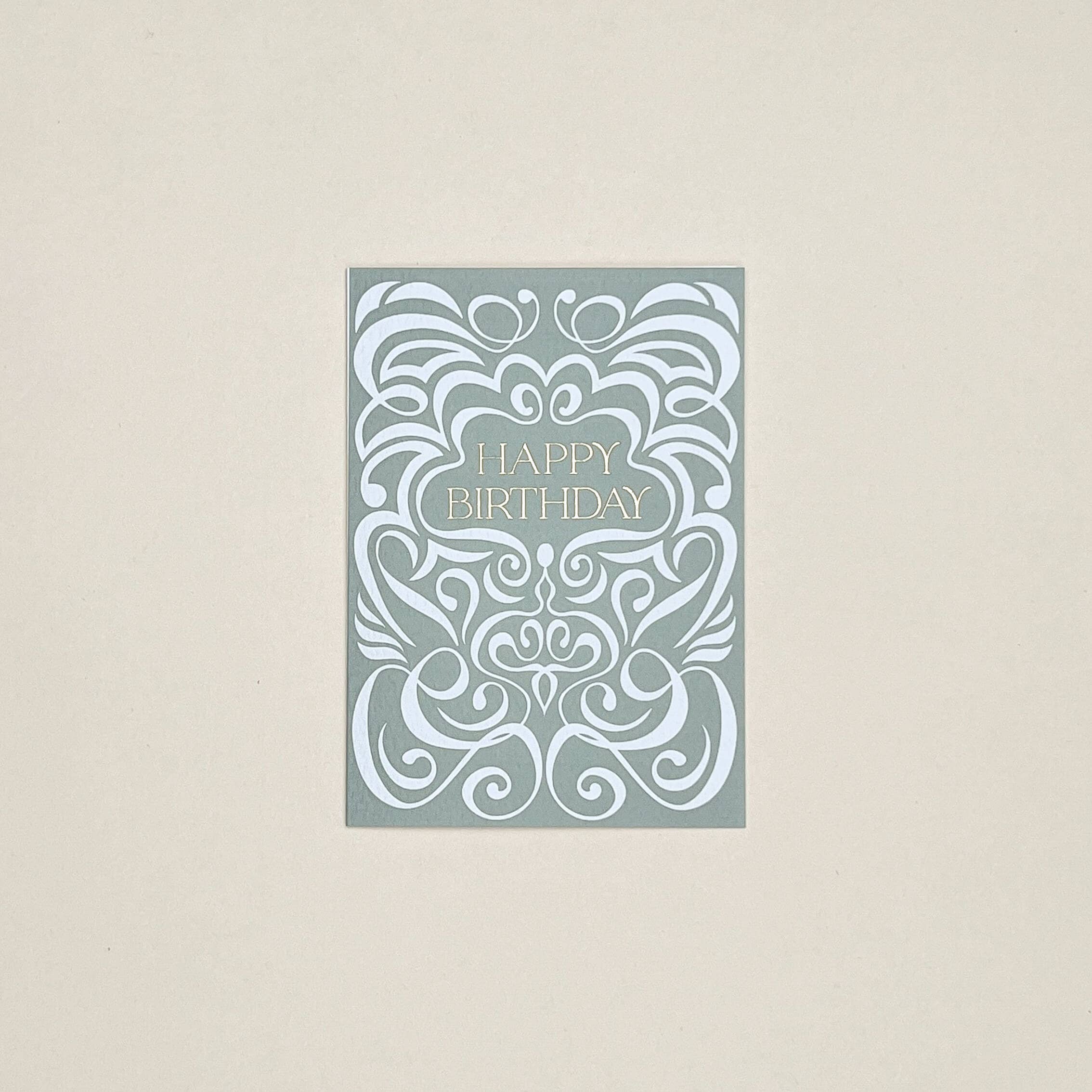 Sage Green Two-Tone Swirl Happy BIrthday Card