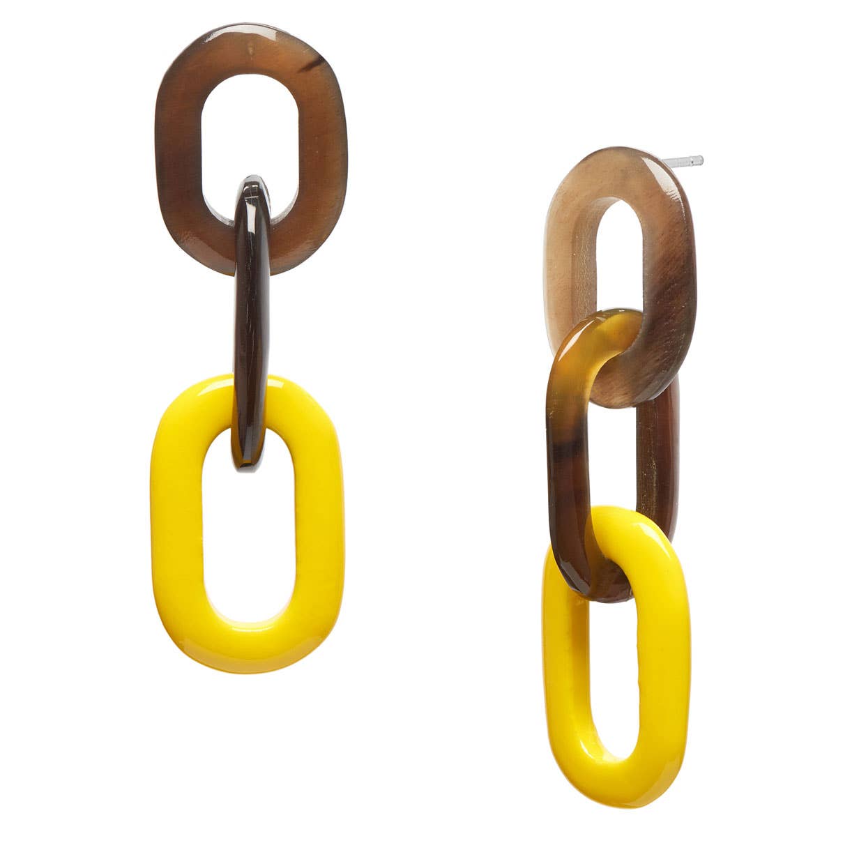 Yellow and brown triple link earring