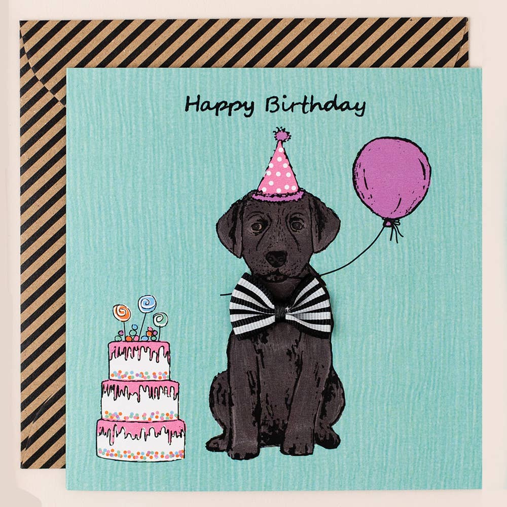 Birthday Black Labrador Card Turquiose