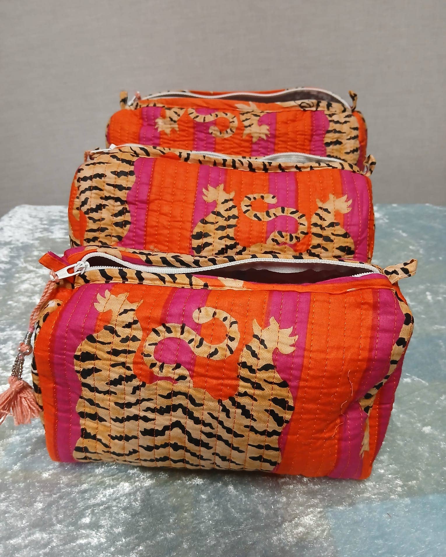 3-in-1 Quilted Washable Bag – Orange & Pink Tiger