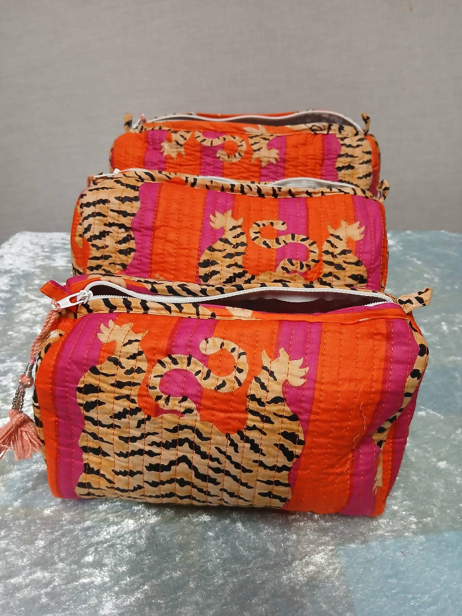 3-in-1 Quilted Washable Bag – Orange & Pink Tiger