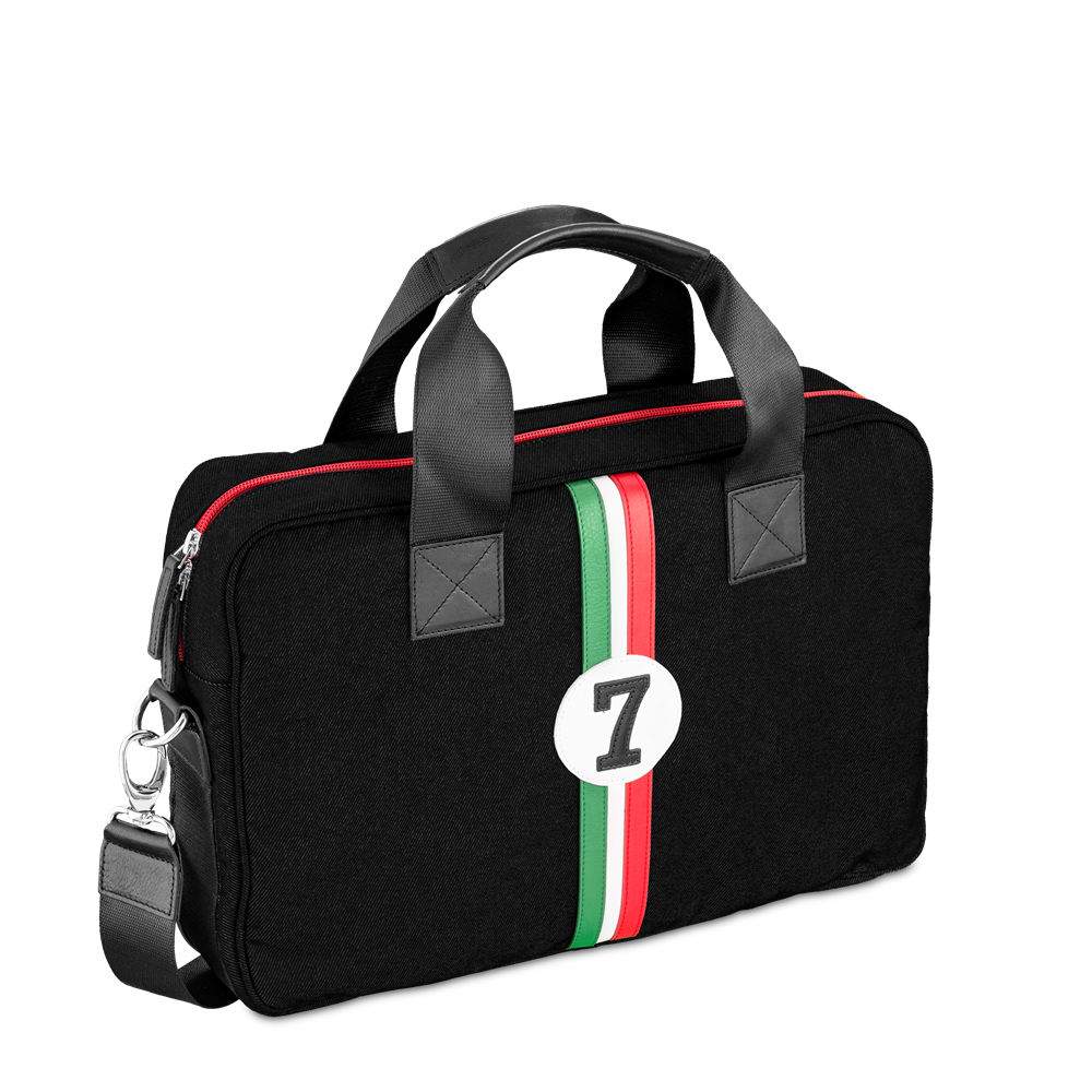 No 7 Computer Bag in Black Canvas & Leather in Italian Colours