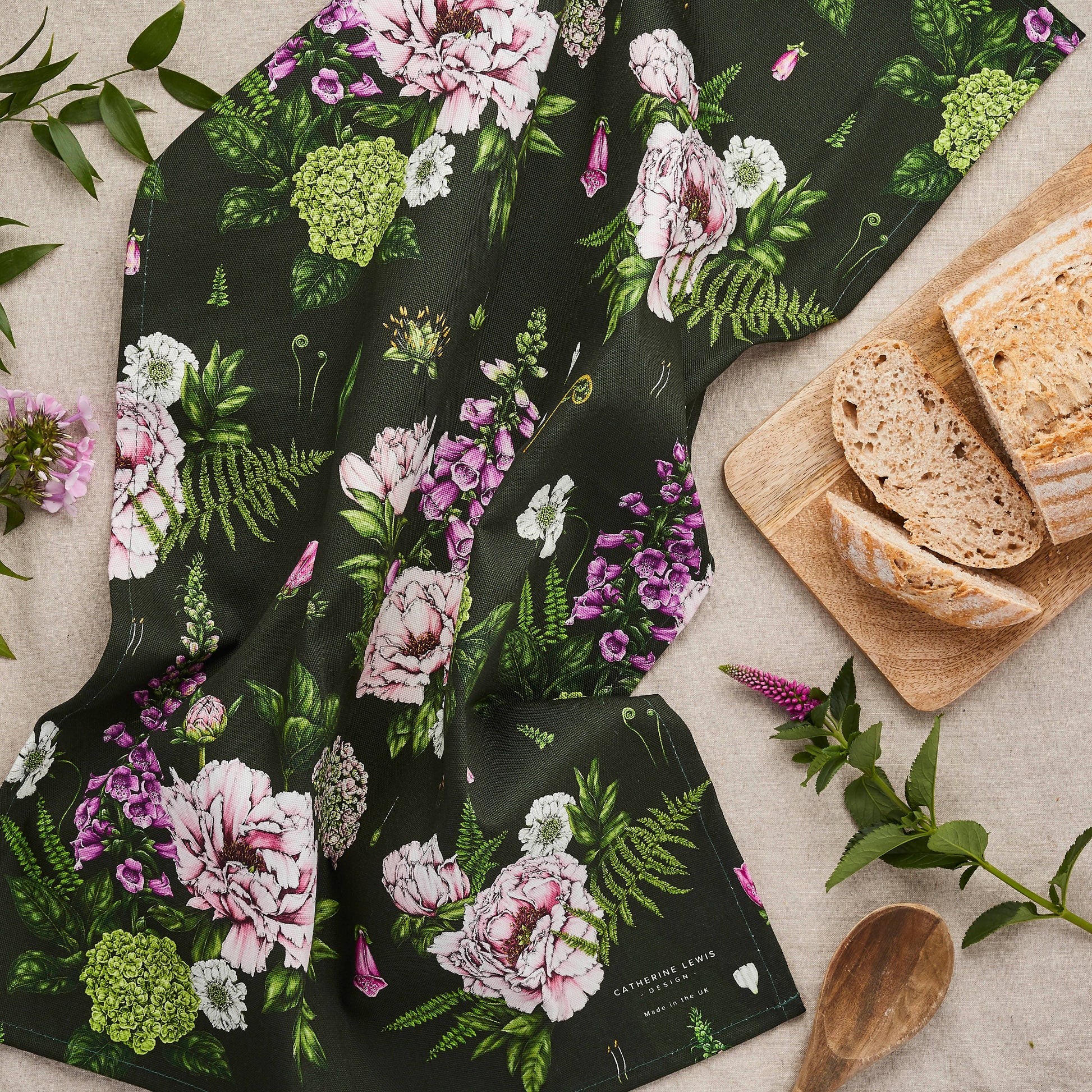 Summer Garden - Tea Towel - Dark Green