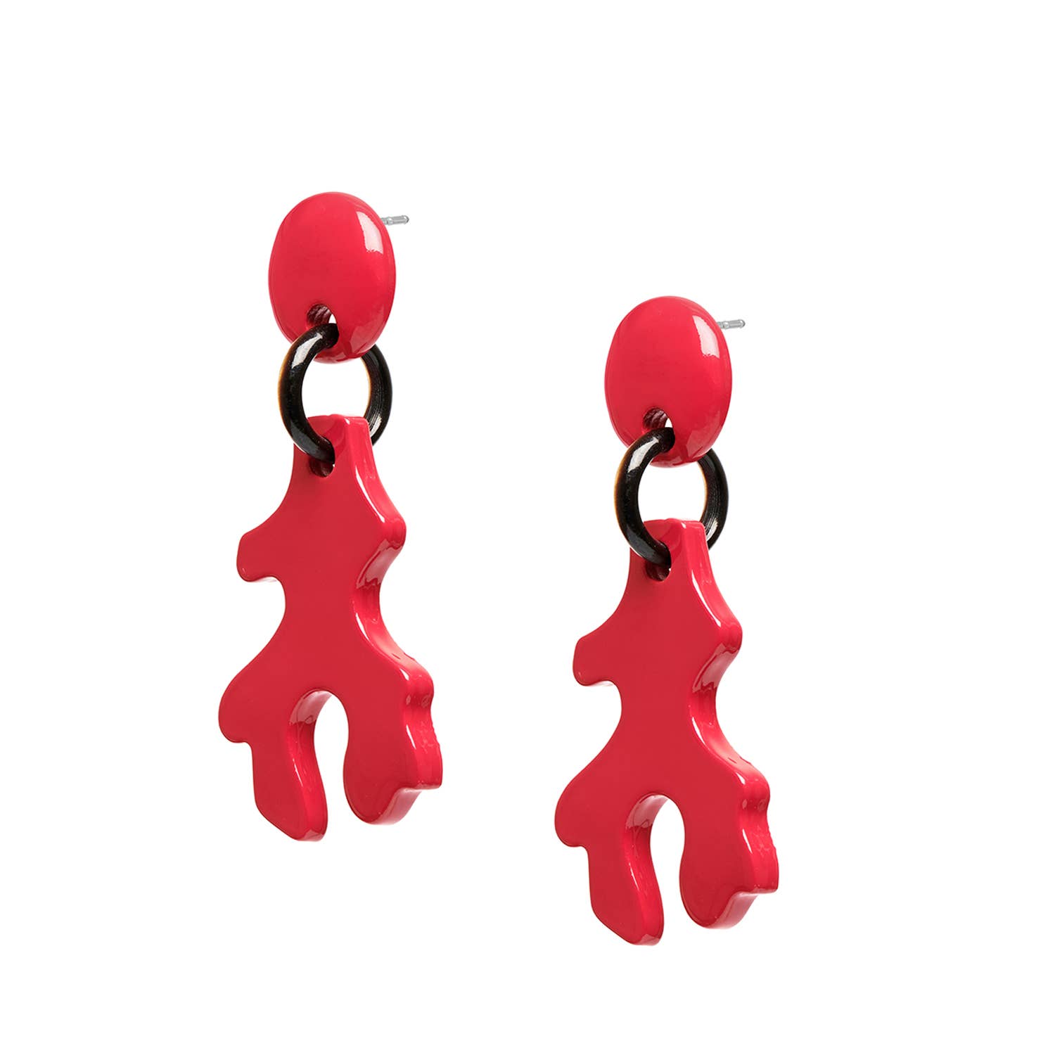 Red Lacquered abstract coral shaped earring.
