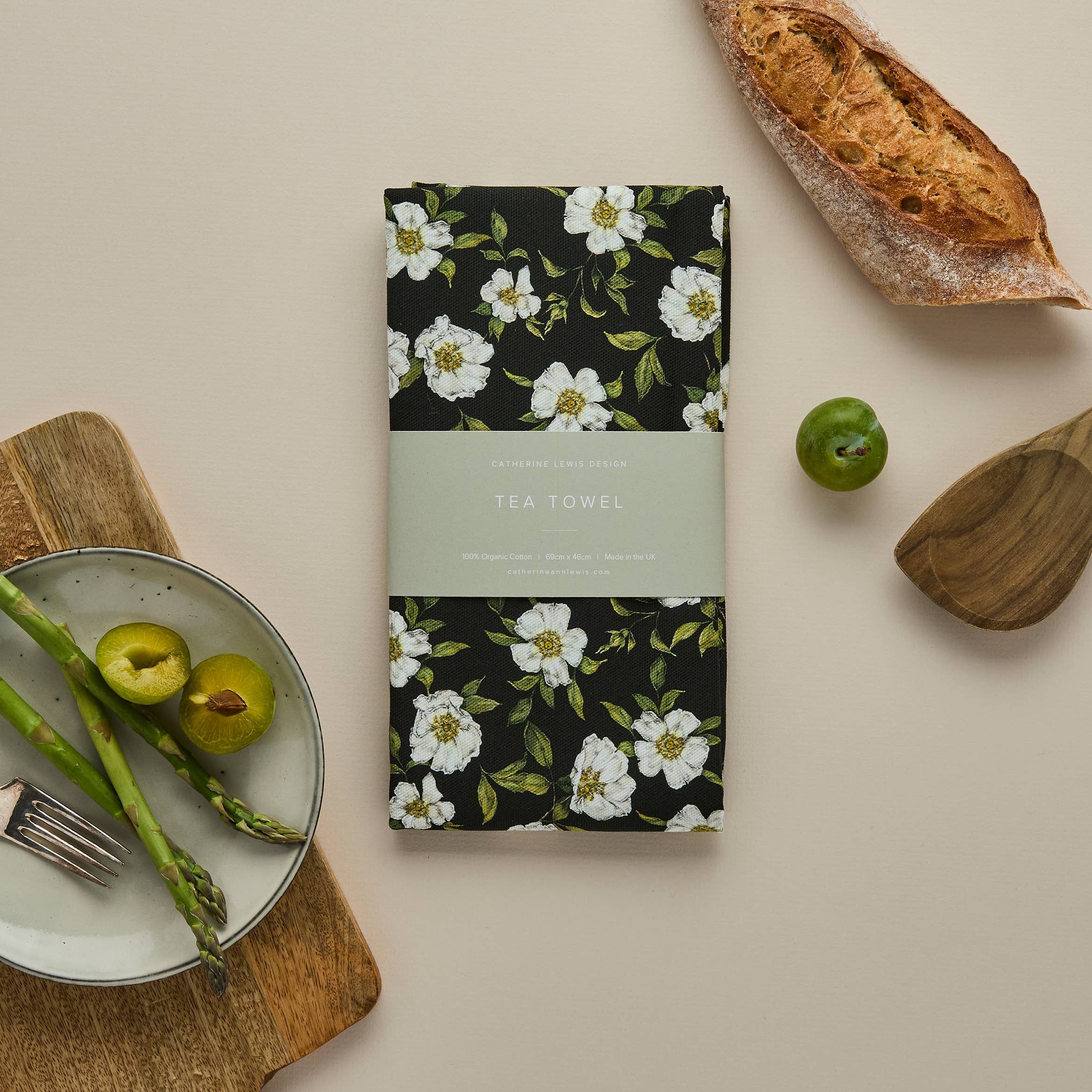 Cottage Roses - Tea Towel - Dark Green