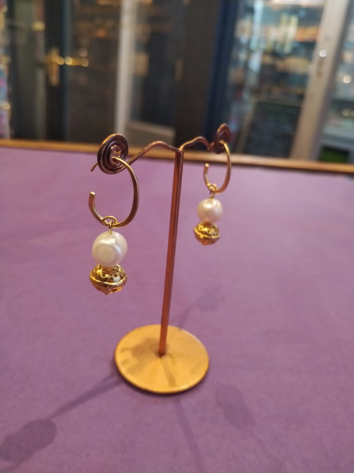 Pearl over gold ball drop earrings