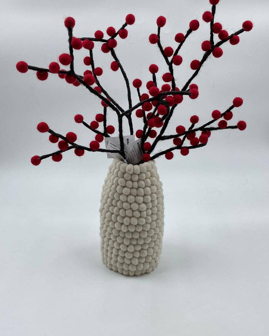 Red Pom Pom   Handmade  Felted Flowers