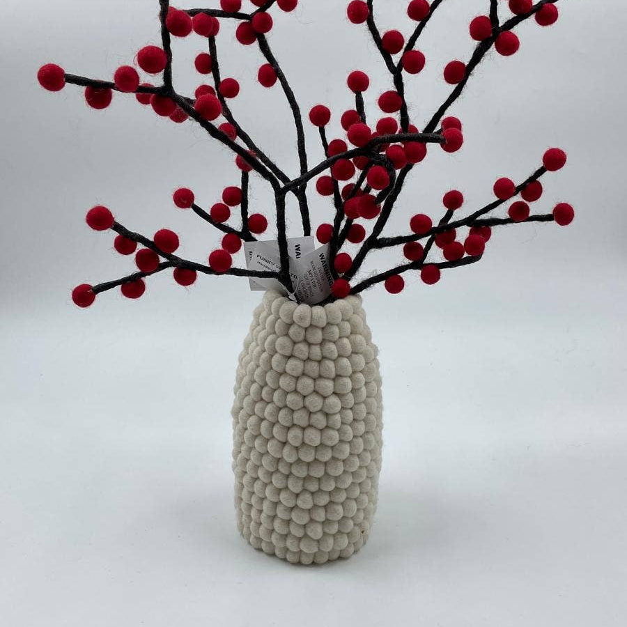 Red Pom Pom   Handmade  Felted Flowers