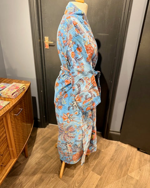 Blue Floral Velvet Kimono