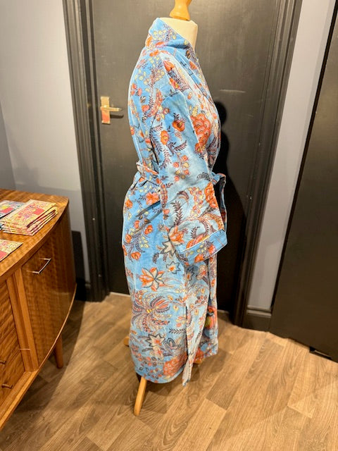 Blue Floral Velvet Kimono