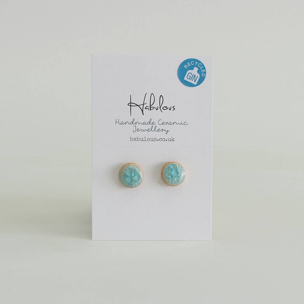 Recycled Gin Bottle Aqua Stud Earrings
