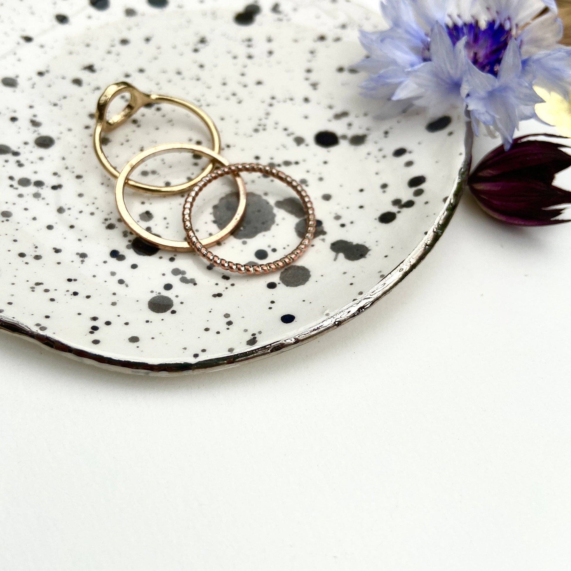 Black and White Spotty Ceramic Trinket Dish: Gold