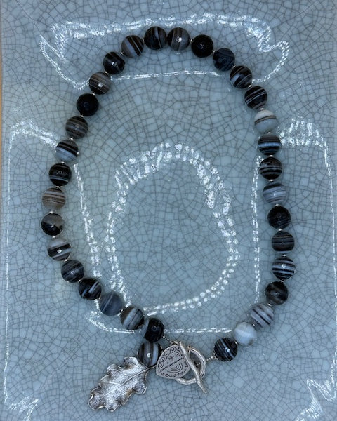 Black & Grey Agate & Silver Necklace