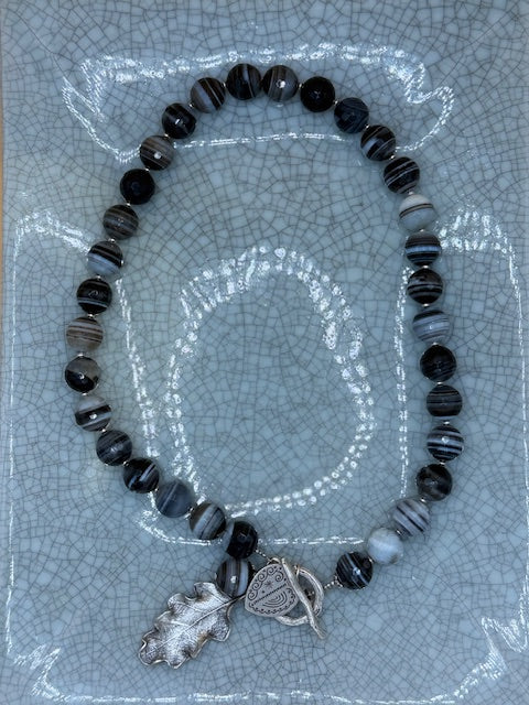 Black & Grey Agate & Silver Necklace