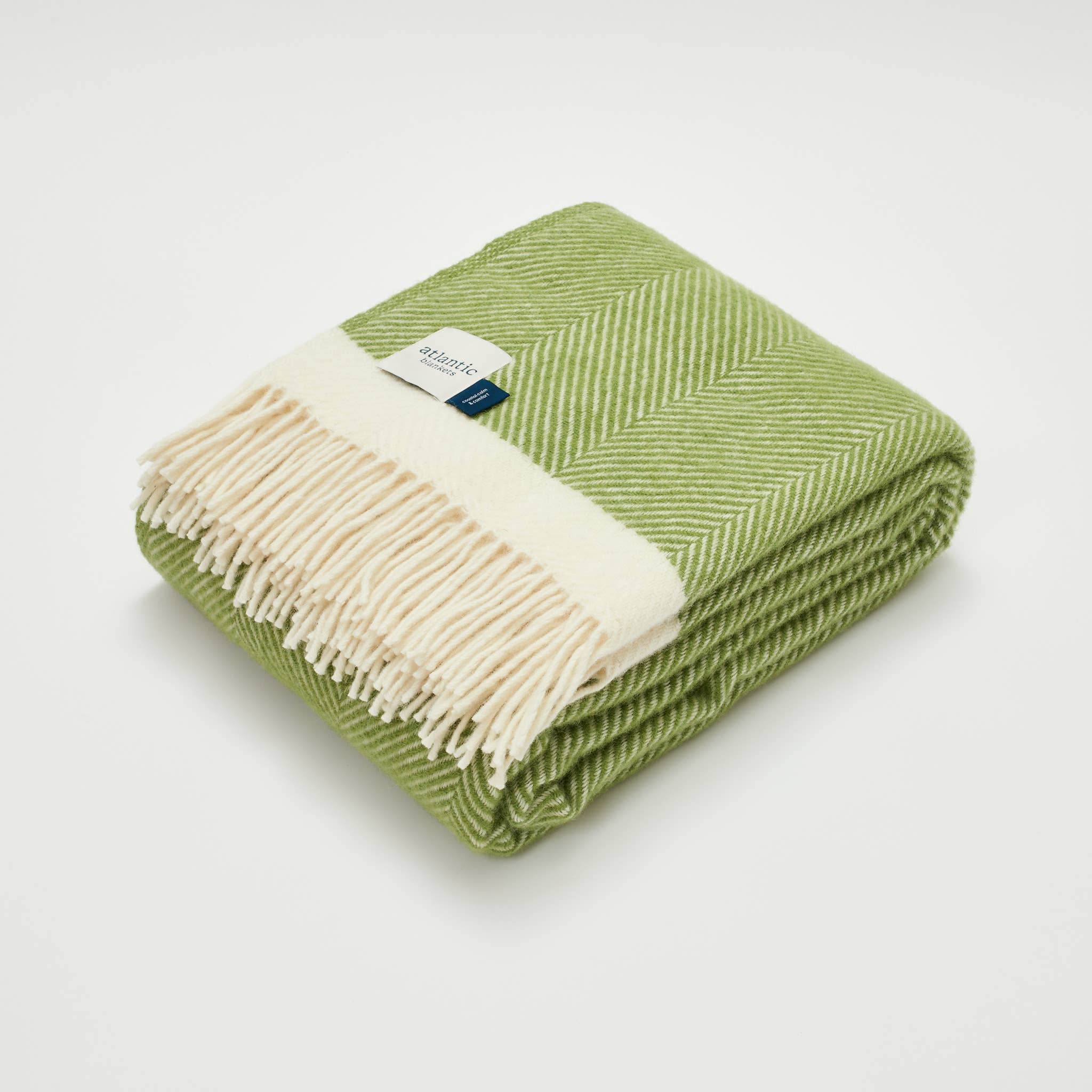 Kelp Green Herringbone Wool Blanket: Large 130 x 200cm