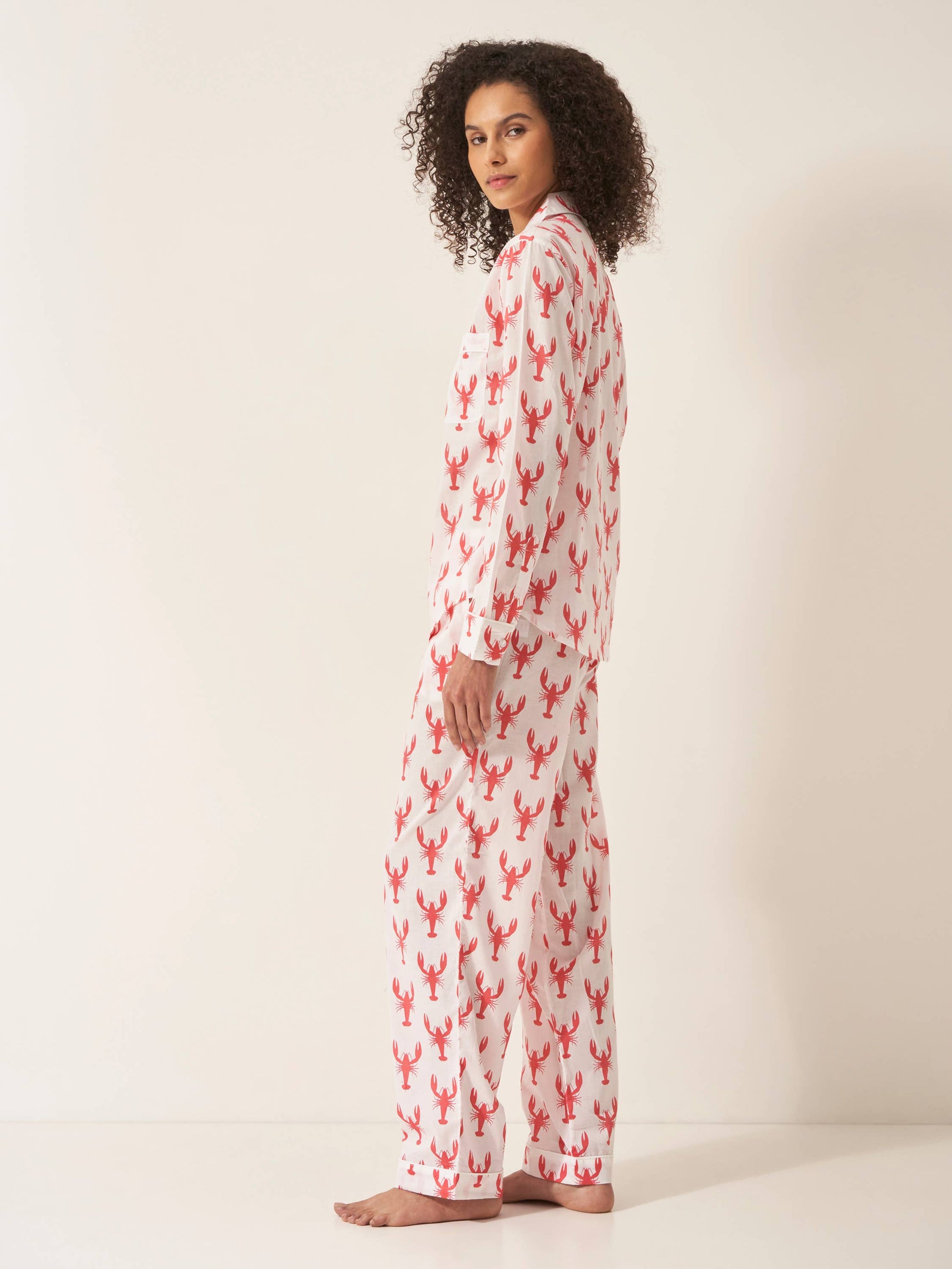 Women's XS Organic Cotton Pyjama Trouser Set - Red Lobster