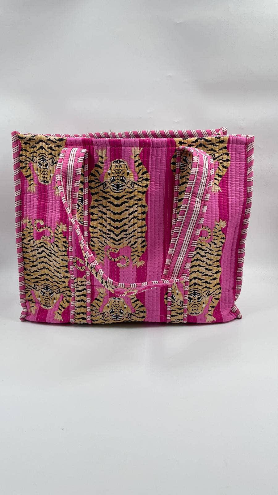 Pink Tiger Cotton Kantha Tote Bag
