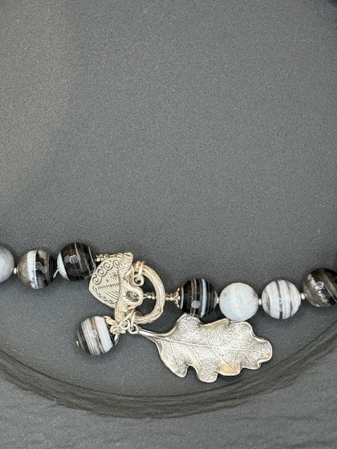 Black & Grey Agate & Silver Necklace