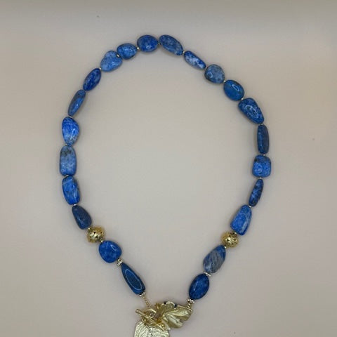 Blue Lapis Lazuli Necklace with gold leaf