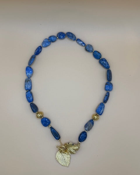 Blue Lapis Lazuli Necklace with gold leaf