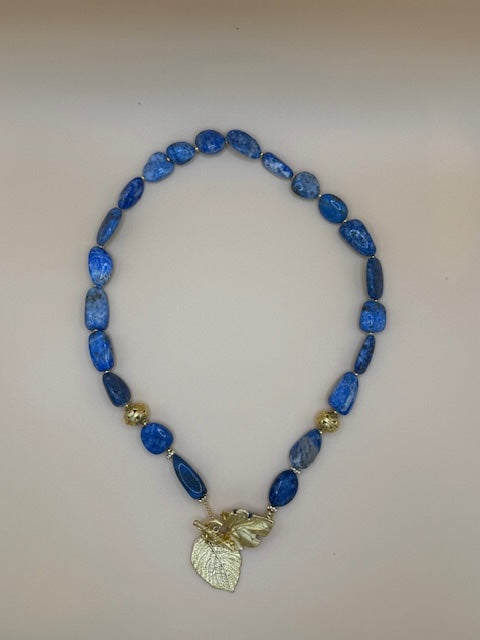Blue Lapis Lazuli Necklace with gold leaf