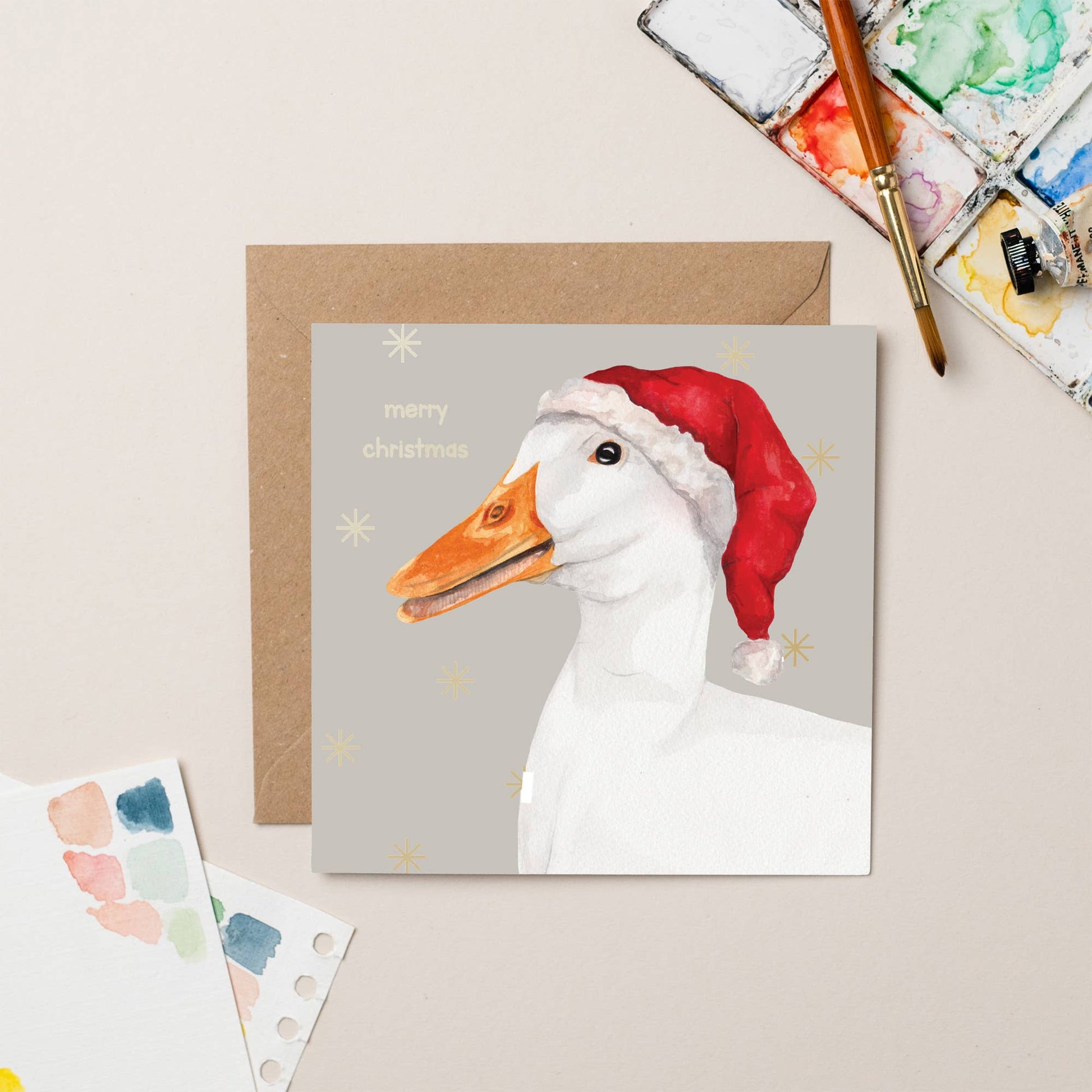 Goose Christmas Card with Gold Foil