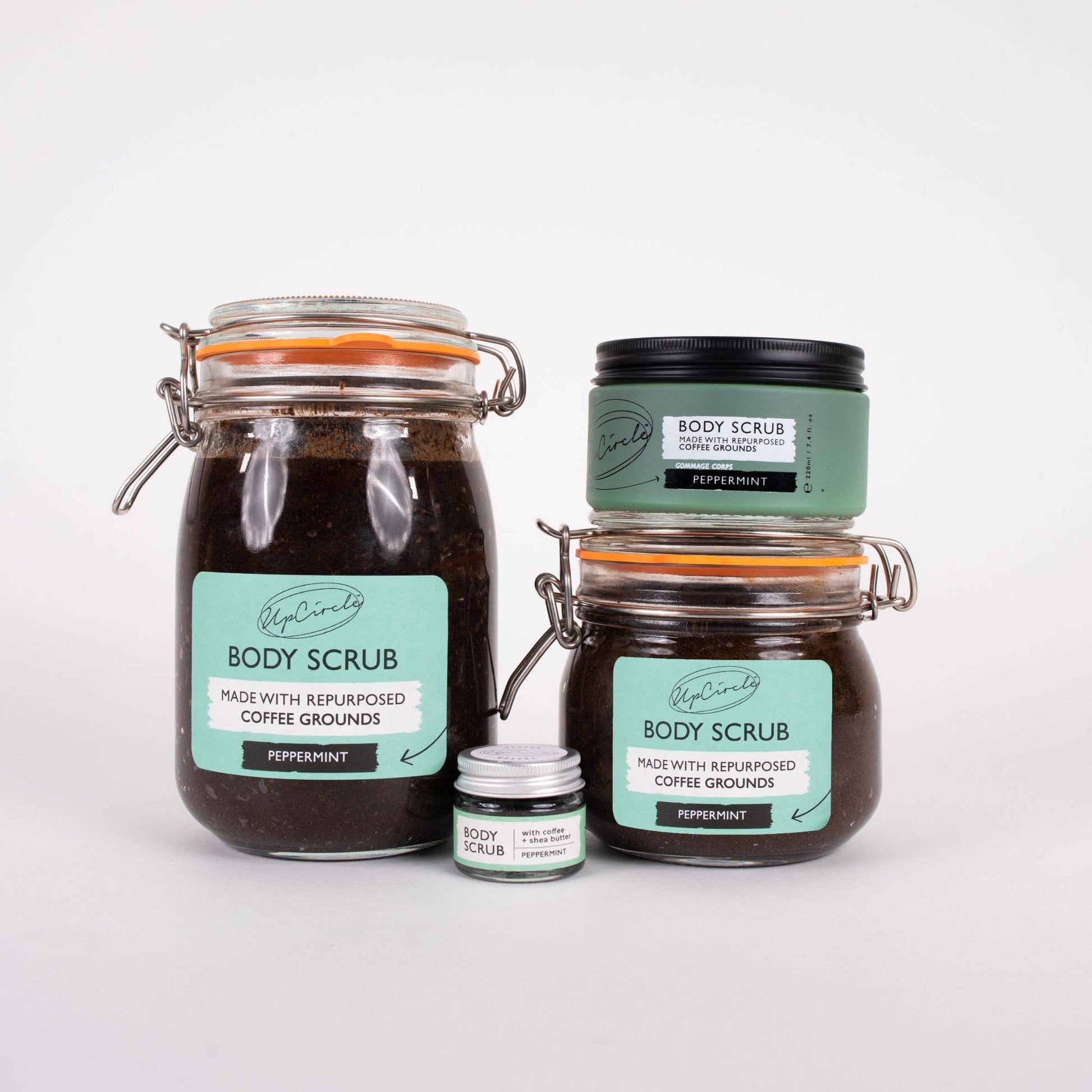 Vegan Eco Peppermint Body Scrub with Coffee + Shea Butter for Summer: 220ml