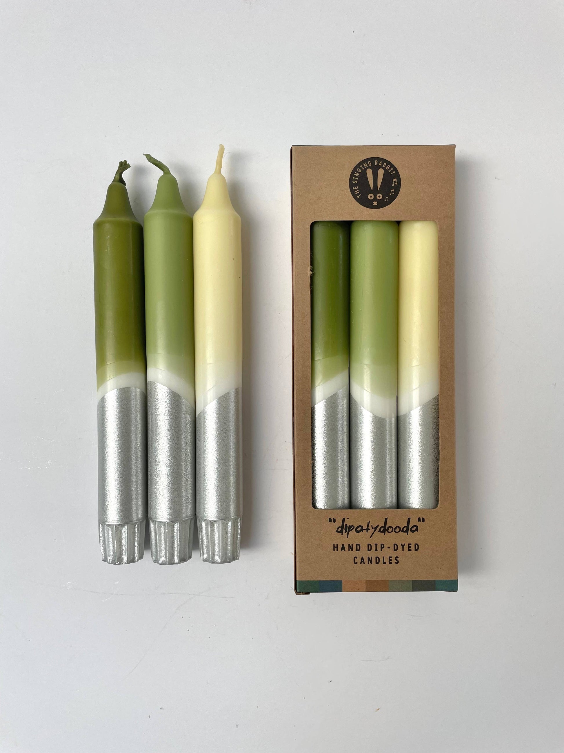 Frosted Forest & Silver Dip Dyed Dinner Candles