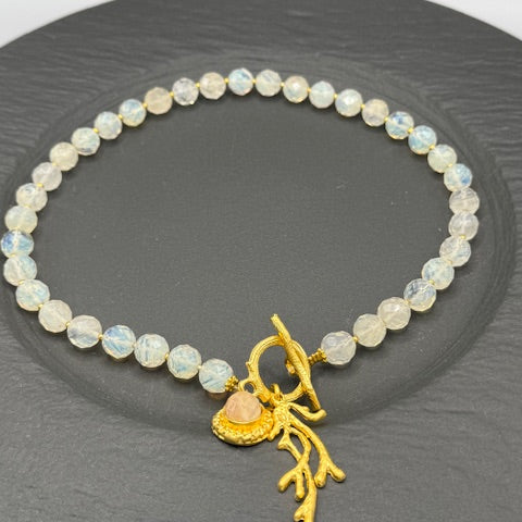 Champagne Quartz Necklace With Coral Charm