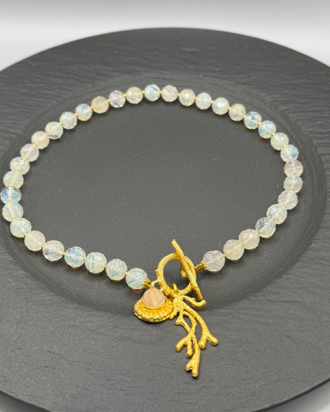 Champagne Quartz Necklace With Coral Charm