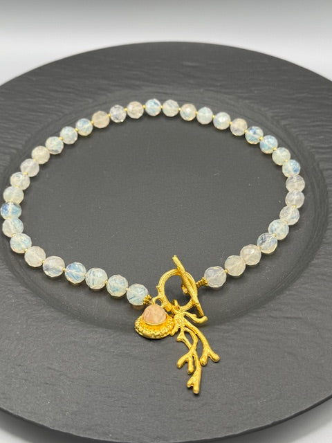 Champagne Quartz Necklace With Coral Charm