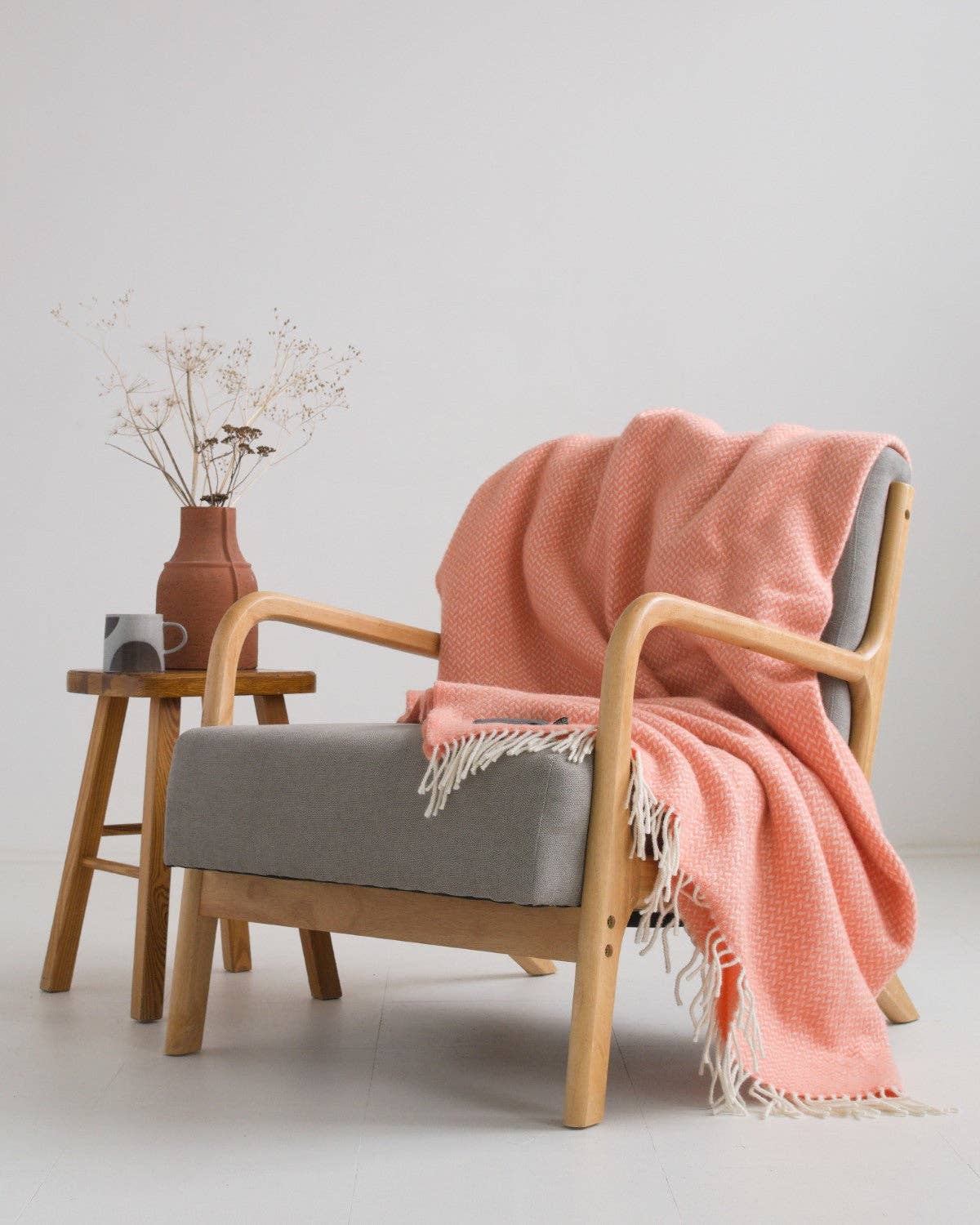 Signature Herringbone Wool Blanket: Coral: Large 155x175cm