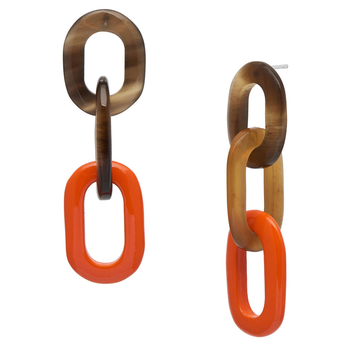 Orange and brown triple link earring