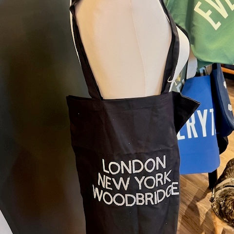 Black Tote, Silver Writing London New York Woodbridge
