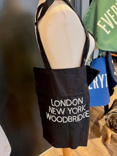 Black Tote, Silver Writing London New York Woodbridge