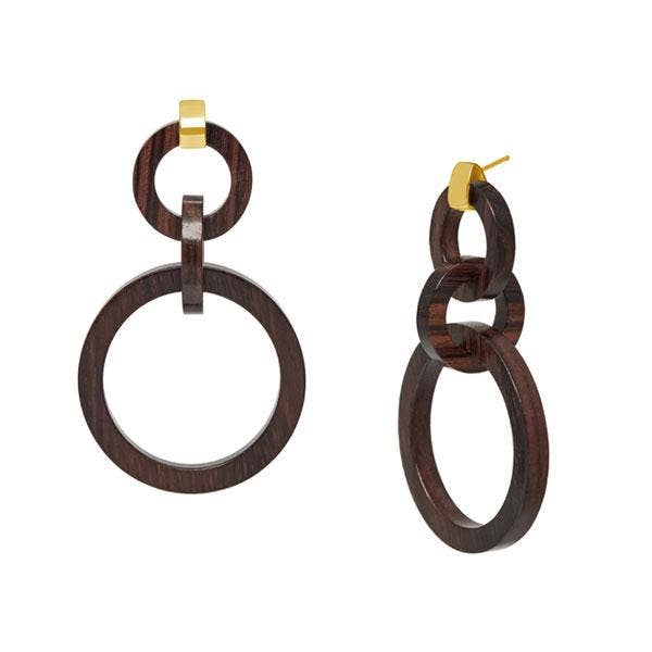 Rosewood triple ring earring - Gold plate